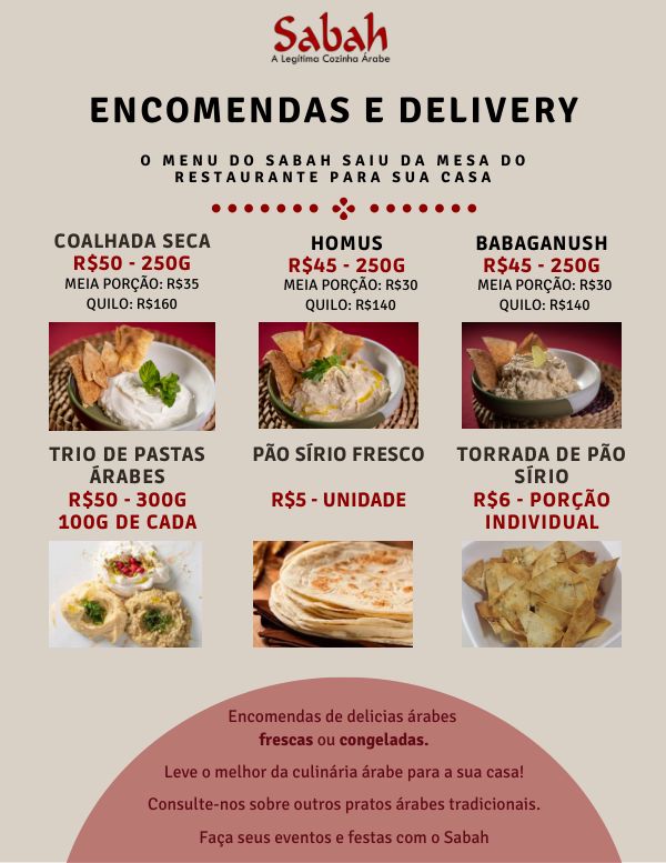 Cardápio de delivery e encomendas, página 2 de 8: pastas árabes e pão sírio