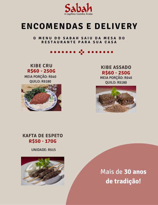 Cardápio de delivery e encomendas, página 5 de 8: kibe cru, kibe assado e kafta