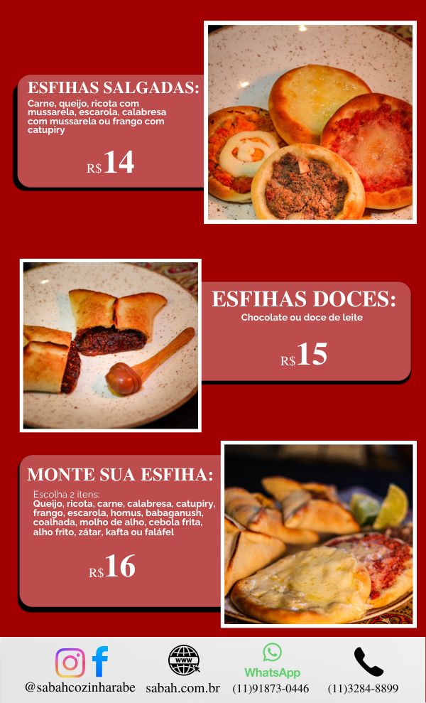 Cardápio do salão, página 6 de 10: esfihas salgadas, doces e monte sua esfiha
