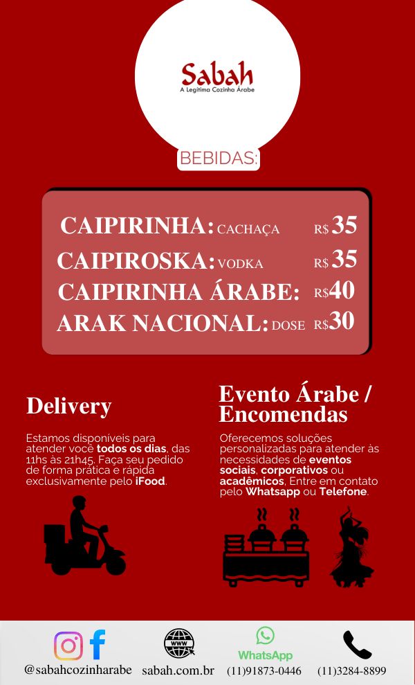 Cardápio do salão, página 10 de 10: drinks, delivery e eventos